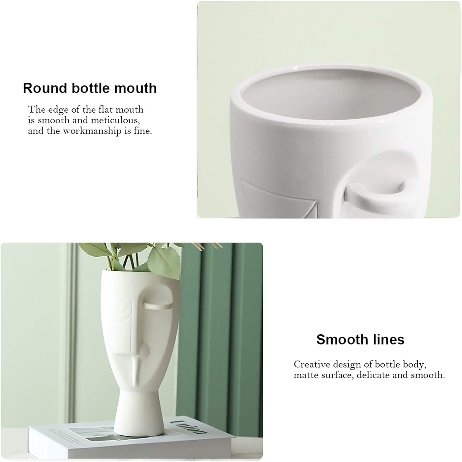 Face Art Vases with  Delicate Carvings, Simple Ceramics,Creative Floral Vases perfect for Home & Office Decor